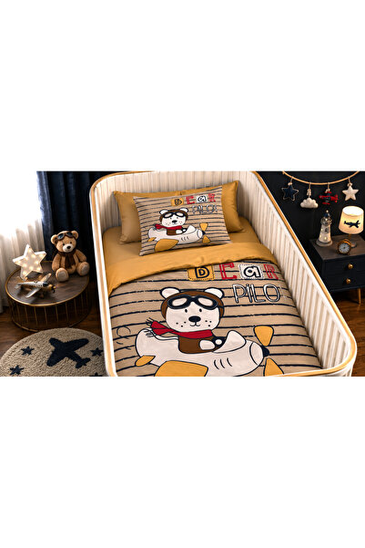 Fabeteks Pilot Teddy Bear Single Digital Baby Bedding Set