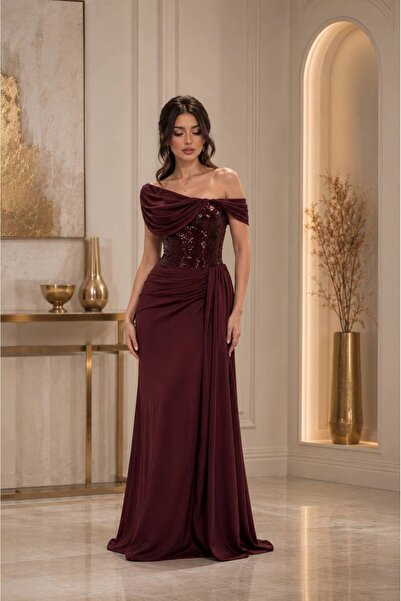 Moda Line فستان برغندي انيق