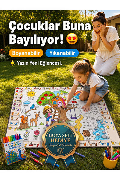 Nizal Home Eğitici Yıkanabilir Tekrar Boyanabilir Çocuk Odası Oyun Matı Boyam...