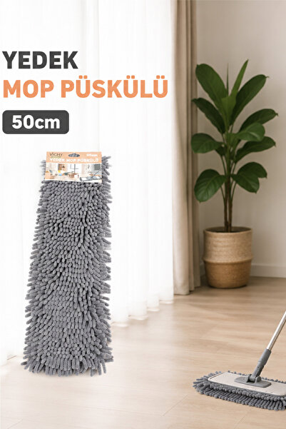 Vichy 50 Cm Yedek Mop Püskülü Şönil Mikrofiber Makarna Mop Bezi Islak Kuru Ku...