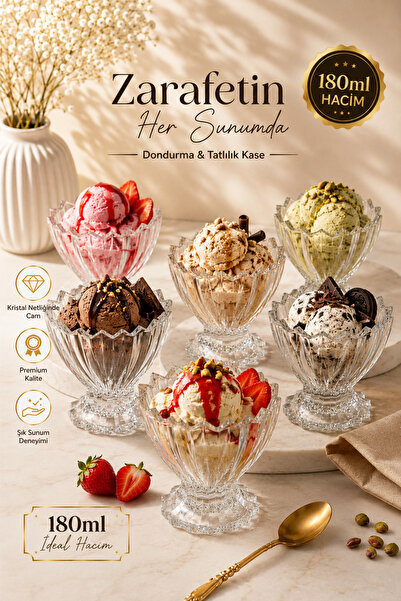 YzHome 6-Piece Glass Footed Ice Cream Bowl Magnolia Dessert Presentation Bowl...