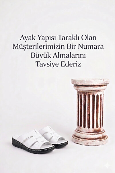 Deripabuc Hakiki Deri Beyaz Kadın Deri Terlik Dp62-0213