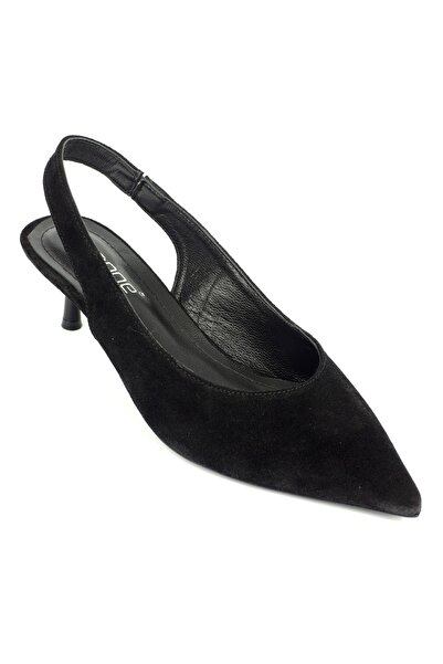 Capone Outfitters Tressa Genuine Leather Pointed Toe Open Back Mid-Heeled Wom...