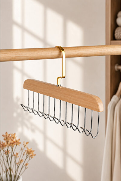 ARVALE 1 Piece Wooden 360 Degree Rotatable Hanger with 8 Hooks for Clothes, B...