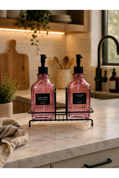 KLARHAUS Modern Çizgili Cam İkili Sıvı Sabunluk & Deterjanlık Seti - 500ml St...