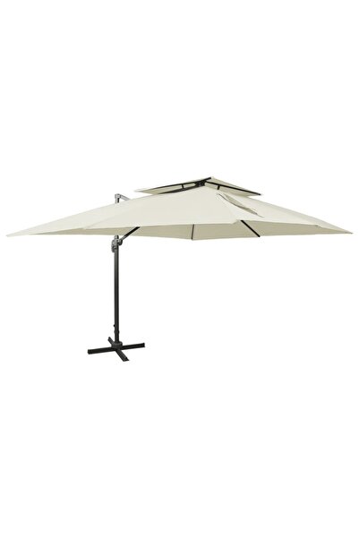 Concept Umbrelă suspendată cu acoperiș dublu, nisipiu, 400x300 cm