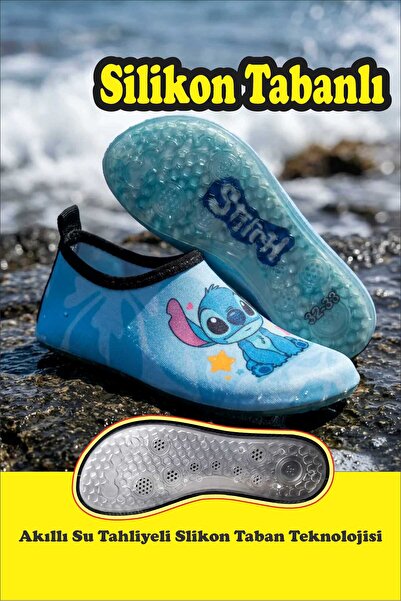 Sea&Blue Stich Mavi Kaymaz Silikon Tabanlı Çocuk Deniz Ayakkabısı - Plaj ve H...