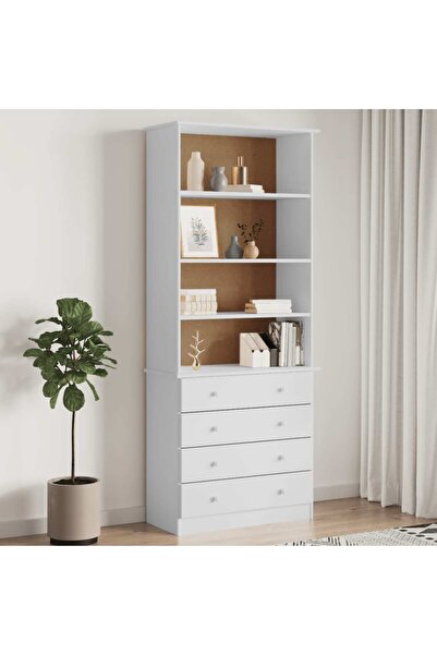 Concept Bibliotecă cu sertare „ALTA” alb 77x35x186,5 cm lemn masiv pin