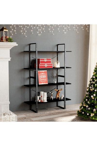Concept Bibliotecă cu 4 rafturi, negru, 100x30x140 cm, lemn masiv pin