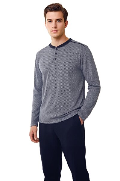DOWRY Men's Pajamas Long Sleeve 3 Buttons Knitted Fabric Comfortable Stylish ...