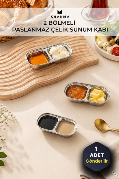 KHAKMA 2-Compartment Stainless Steel Presentation Container – Sauce Bowl & Br...