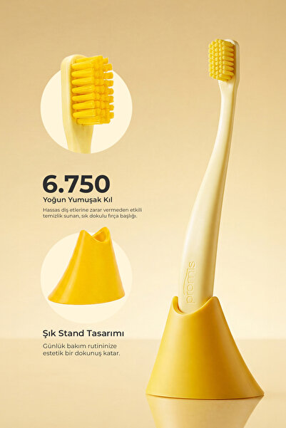 Box Sarı Diş Fırçası + Stand – 6750 Yumuşak Kıl, Biyoplastik Sap