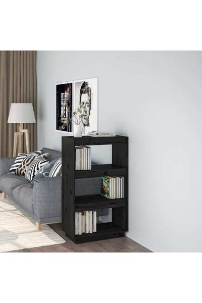 Concept Bibliotecă/Separator cameră negru 60x35x103 cm lemn masiv pin