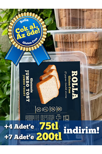 Rolla Gluten Free Rolla Gluten-free Jumbo Tost Ekmeği (4x65gr) Laktozsuz Vegan