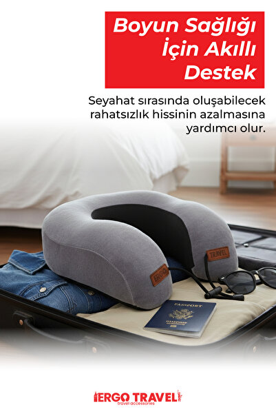 Viscofoam Lux Ortopedik Seyahat Yastığı Visco Boyun Destekli Seyahat Yastığı - Gri| Ergo Travel