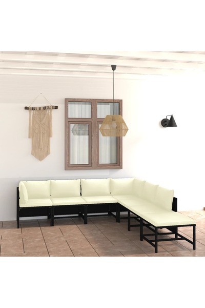 Concept Set mobilier de grădină cu perne, 7 piese, negru, poliratan