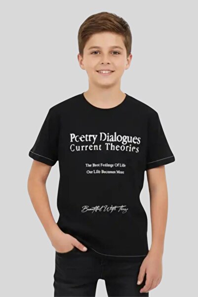 wakawakakidsstore Tricou negru pentru băiat cu imprimeu text - negru