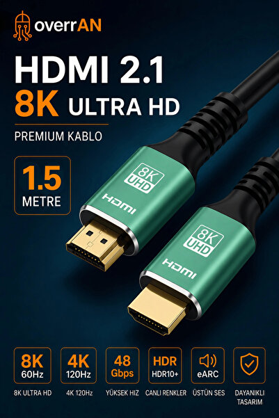 overrAN 1.5 Metre 8K Hdmı 2.1 Kablo|Yüksek Hız UHD Ses ve Görüntü Kablosu