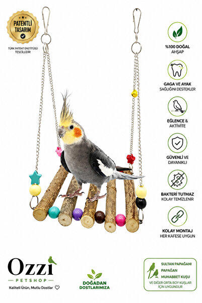 ozzipetshop Doğal Ahşap Kuş Salıncağı Sultan Papağanı Muhabbet Kuşu Papağan O...