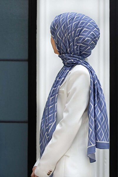 Vissona KREP GEOMETRİK DESENLİ BEBE MAVİSİ RENKLİ 75X195 KIRIŞMAZ ŞAL