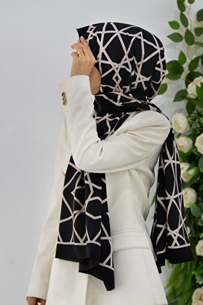 Vissona KREP ÇİZGİLİ DESENLİ SİYAH - KREM RENKLİ 75X195 KIRIŞMAZ ŞAL