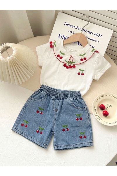 CALİSA Dečiji set od farmerki i majice sa trešnjama | Trendy kombinacija | 2-...