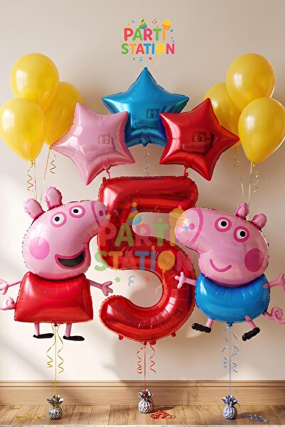 Parti Station Peppa Pig Konsept 5 Yaş Yıldız Balon Set Pembe Domuz Peppa Pig ...