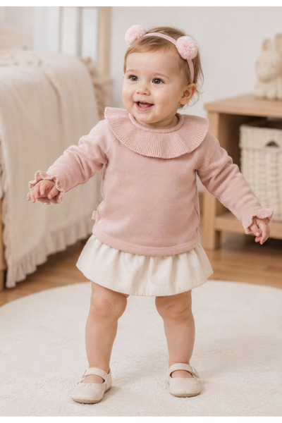 l l louIou baby gifts Layla Baby Girl Organic Cotton Soft Knit Sweater - Pink