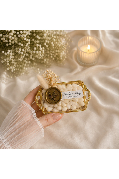 Store 10 Adet Gold Tepsili Söz Nişan Hediyeliği, Kişiye Özel Nikah Şekeri