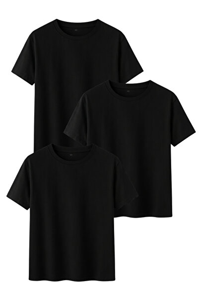DK DAKSEL Μαύρο Χρώμα Relaxed Fit Βαμβακερό Γυναικείο T-Shirt Πακέτο 3 τεμαχίων