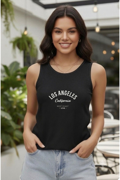 BW Bravely Wear Γυναικείο μπλουζάκι με στάμπα Los Angeles California, με τιρά...
