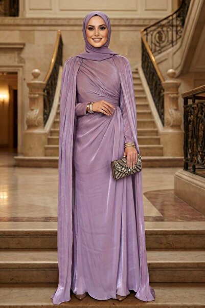 N.S NEVA STYLE فستان سهرة إسلامي أرجواني مع عباءة 54391LILA