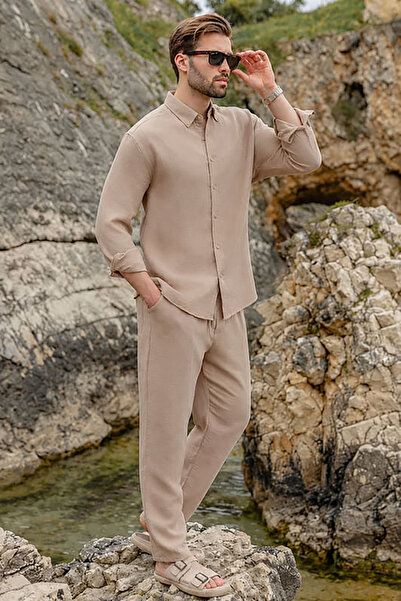 Madmext Camel Shirt Pants Men's Two-Piece Set E7322