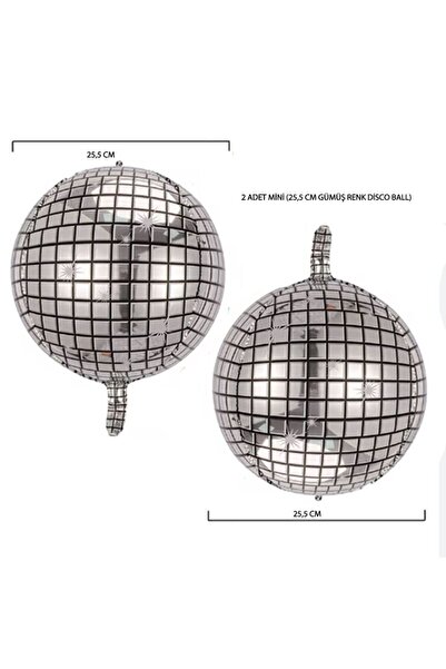 partidolu 25x25 cm Hologram Baskı Gümüş Renk Mini Boy Disko Topu Balon 2 Adet...