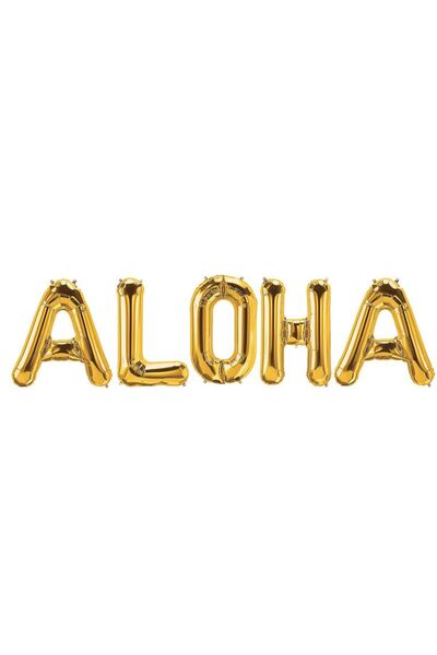 partidolu Hawaian Temalı Aloha Yazısı Folyo Balon 40 cm Altın Renk