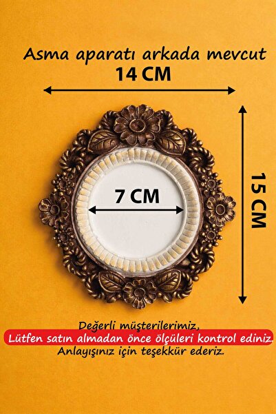 Vintage Antique Look Decorative Frame – 3D Printing and Hand Painting Brown Tone Flower Motif Round - Inner Diameter: 7 cm Outer Size: 15x14 cm