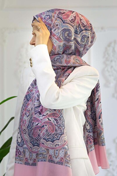 Vissona %100 İpek Etnik Desenli Pembe Renkli 92x210 Şal