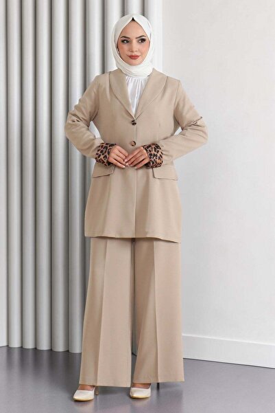 Missvalle Leopard Patterned Suit Beige 19218
