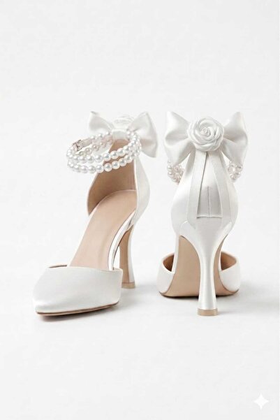 Famels High Heel Shoes with Pearl Stone Bow, Special Evening Dress Shoes, Ele...