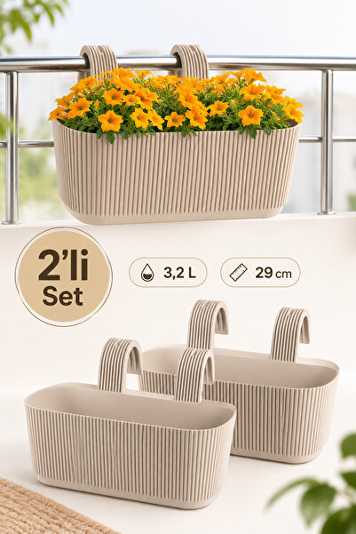 ToXA 2'li Pera Askılı Balkon Saksısı Seti 3,2 Litre (29cm) Ayarlanabilir Deng...