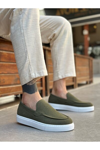 pabucmarketi Laceless Men's Casual Shoes Khaki Suede (White Sole)