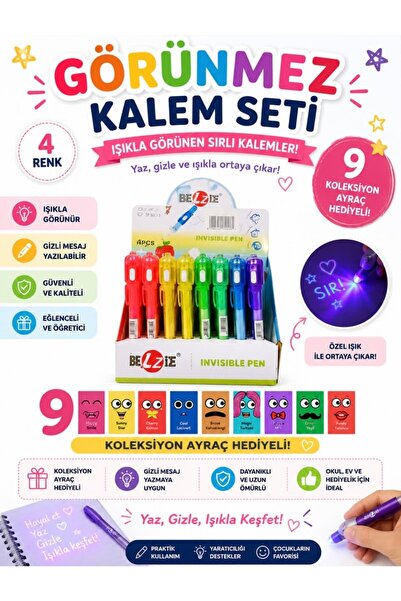 Pembe Pasaj Görünmez Kalem - Işıklı Görünmez Kalem 4 Adet