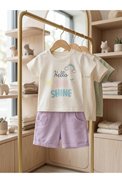 INFANT Set tricou și pantaloni scurți din in cu înghețată