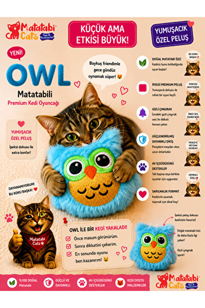 MATATABİ CATS لعبة القطط المحشوة من OWL – لعبة متينة وممتعة للقطط تحتوي على م...