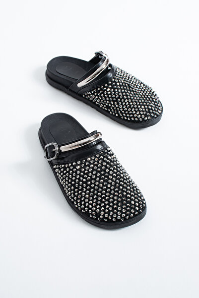 DUXAL SHOES Evelyn şıl Işıl Kristal Taşlı Lüks Kadın Terlik Metal Tokalı Deta...