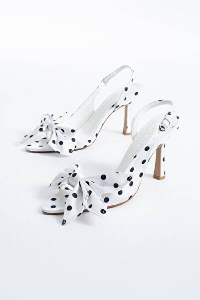 DUXAL SHOES Edith Polka Dot Bow Detailed Pointed Toe Slingback Heeled Shoes