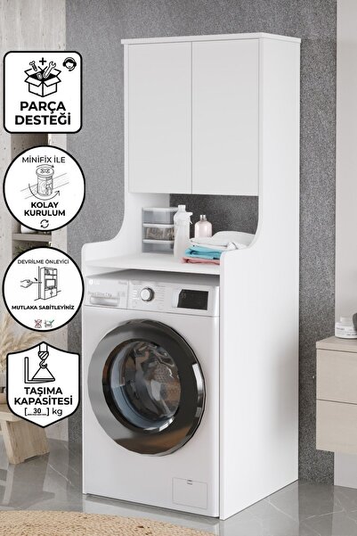 Yurupa Çamaşır Makinesi Üstü Dolabı Valen Banyo Düzenleyici Raflı Kapaklı Çok...