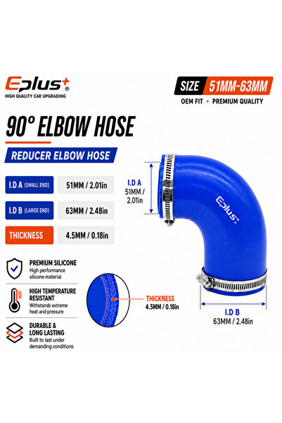 Choice11 51MM-63MM EPLUS Blue Silicone Tubing 90 Degrees Hose Coupler Univers...