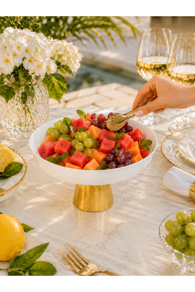 MAY HOME Porselen Gold Metal Ayaklı Sunumluk Kase & Salata Meyve Meze Servisl...