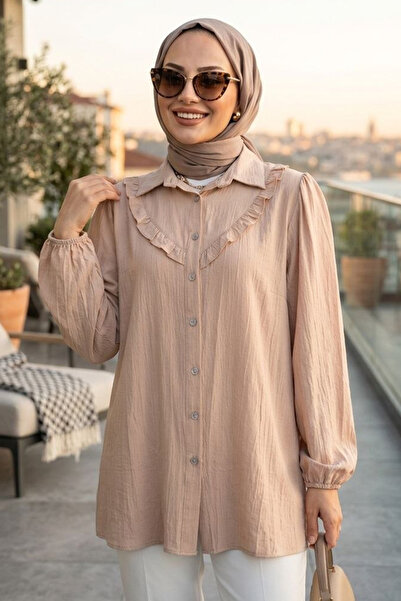 N.S NEVA STYLE Düğmeli Bej Tesettür Tunik 10693BEJ